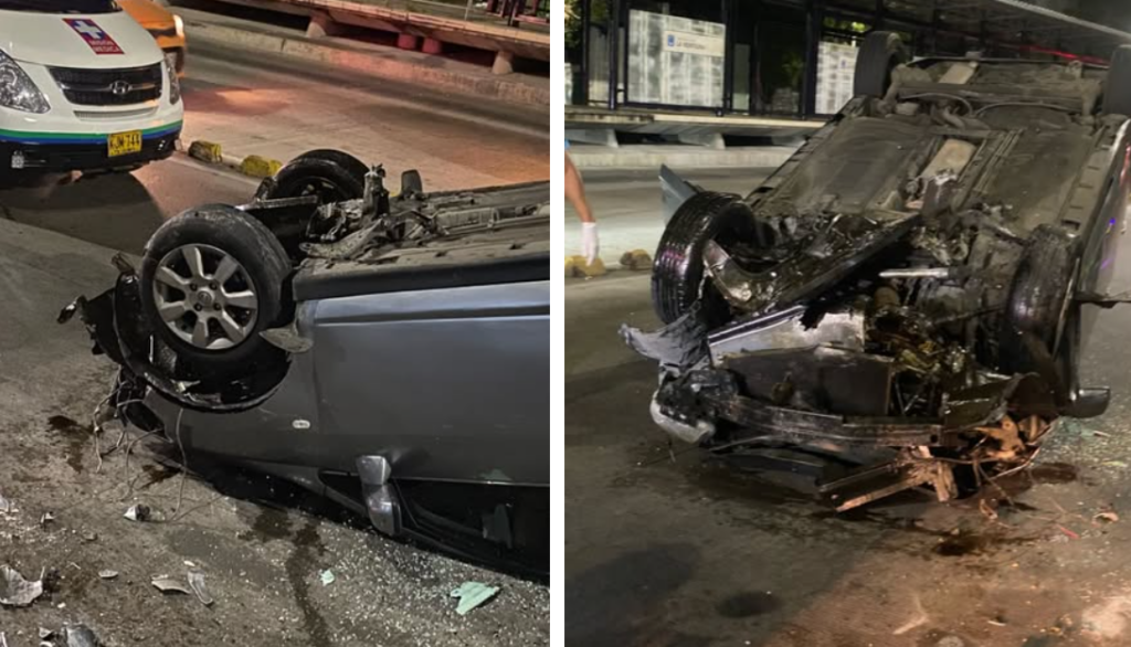 volcamiento vehicular en la Murillo Barranquilla